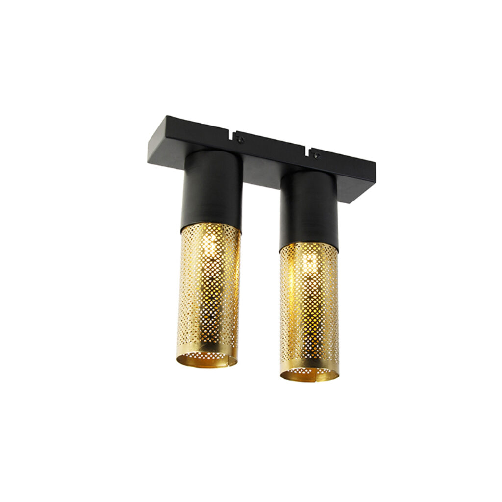 plafondlampen plafondlamp zwart met goud Raspi Staal Wat een toffe is Deze lamp heeft oosters tintje door de lampenkap gaatjes erin. Dat zorgt voor sfeervol