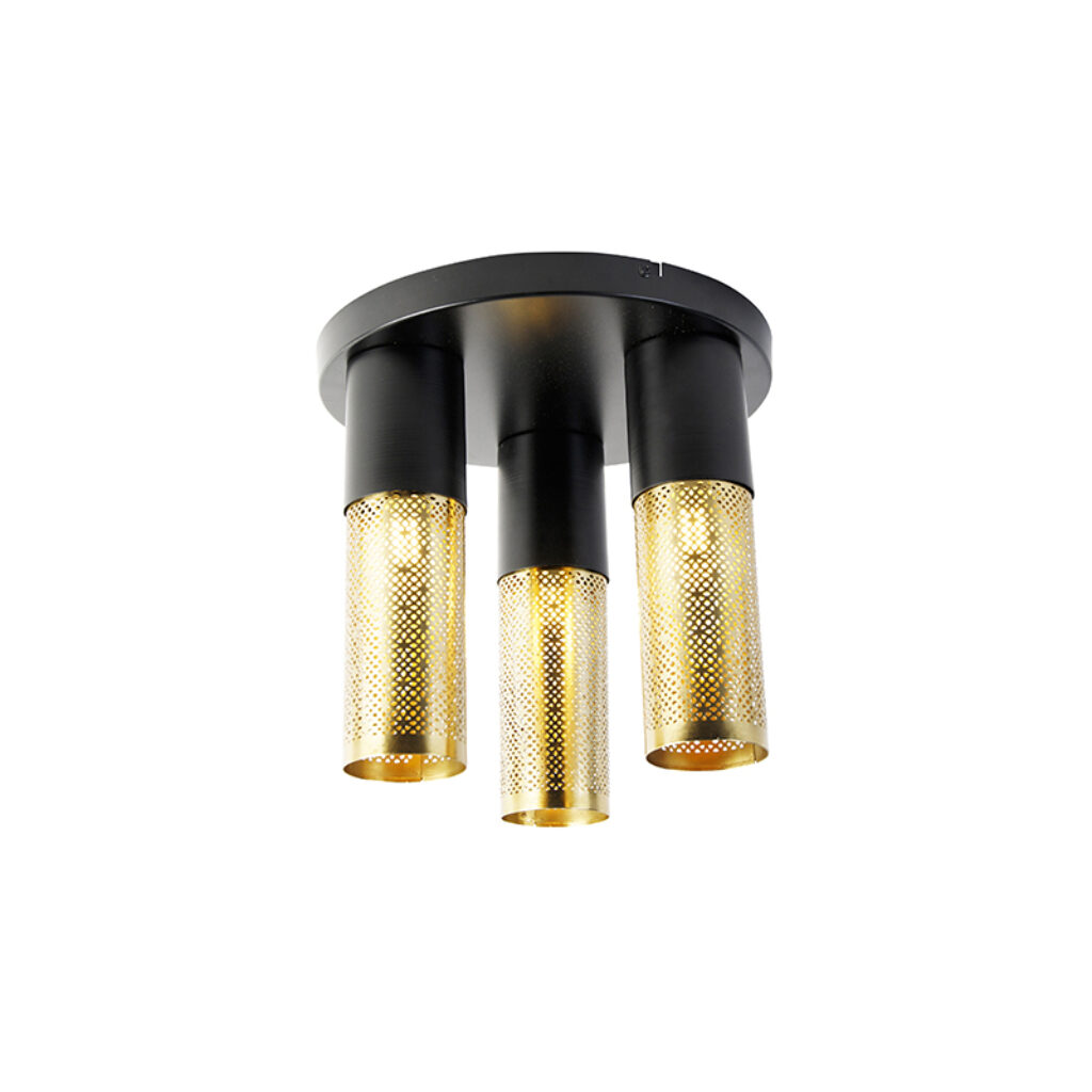 plafondlampen plafondlamp zwart met goud rond Raspi Staal Wat een stoere is Hij gemaakt van staal afgewerkt in het zwart. Een perfecte kleuren De gaatjes de