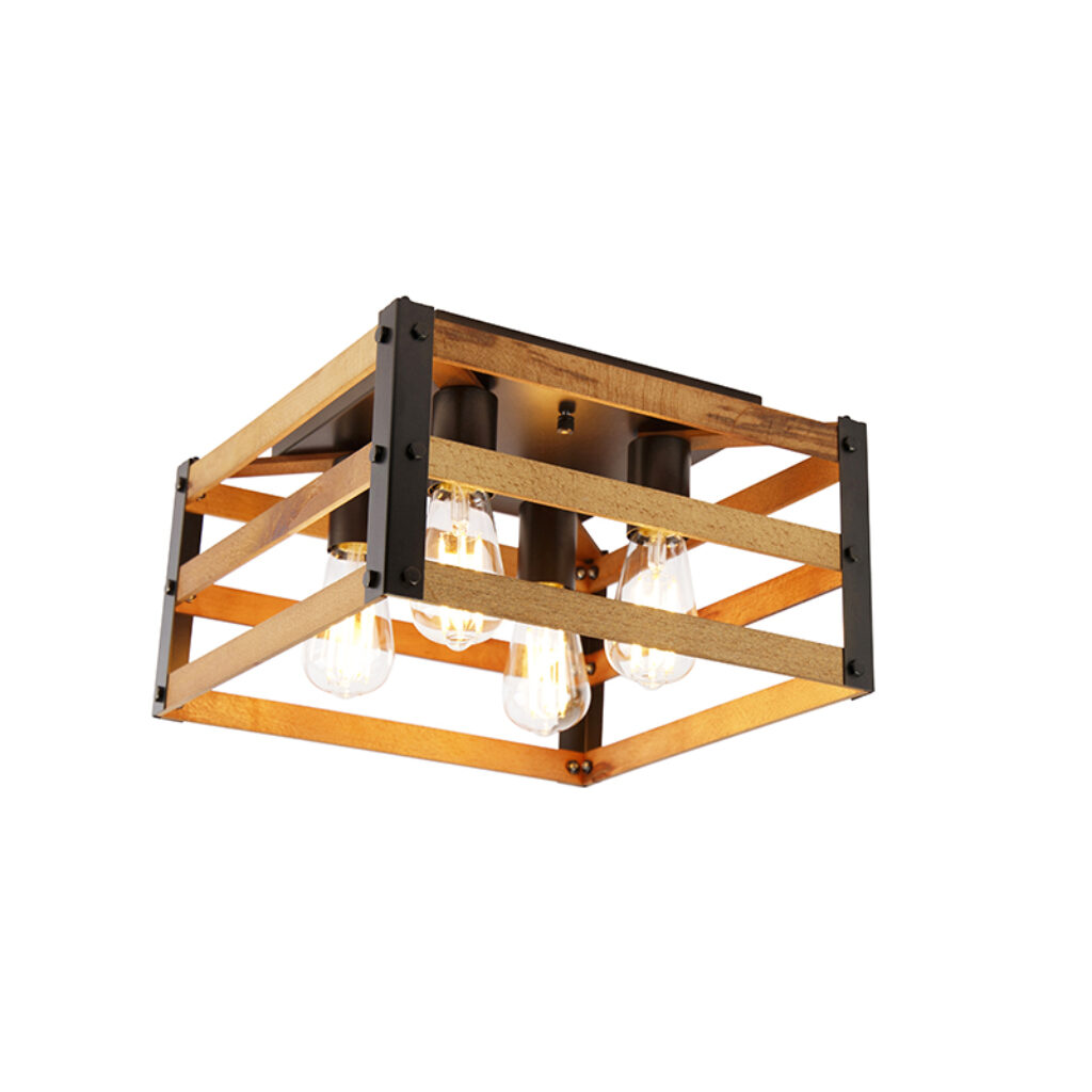 plafondlampen plafondlamp zwart met hout Paleta Mai HoutStaal Bruin Maak sfeer deze Het in de lamp geeft echt een warme uitstraling. De heeft lengte van 35 cm