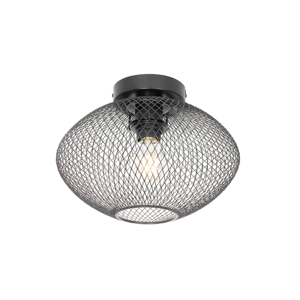 plafondlampen plafondlamp zwart Molly Staal Zwart Wauw wat een sfeervolle lamp is Zijn kap met gaasstructuur zorgt ervoor dat je vrolijk lichteffect krijgt in
