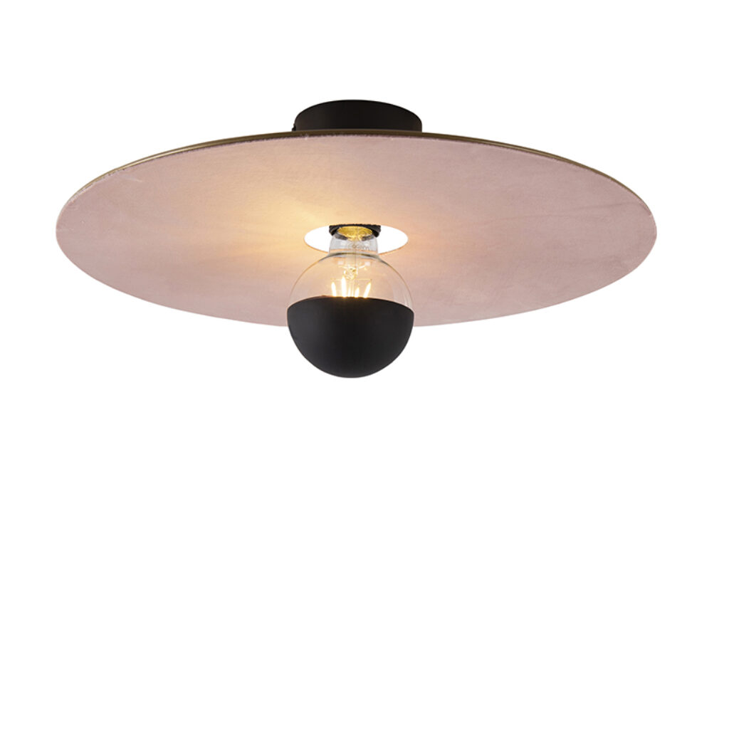 plafondlampen Plafondlamp zwart platte kap roze 45 cm Combi StaalStof Roze Onze is het zonnetje in Deze plafondlamp erg uniek dankzij de lampenkap lichtroze hij