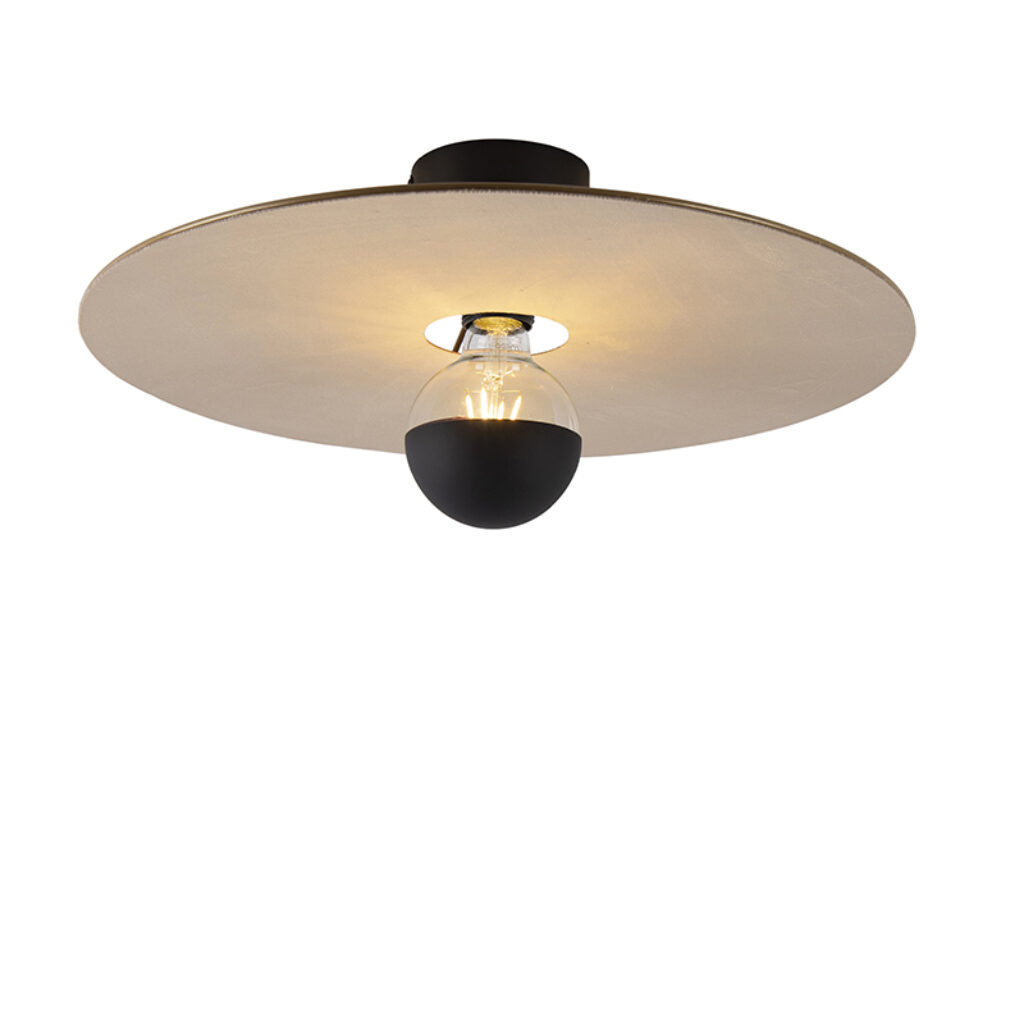 plafondlampen Plafondlamp zwart platte kap taupe 45 cm Combi StaalStof Taupe Deze plafondlamp fleurt je huis helemaal De is erg uniek dankzij de lampenkap in