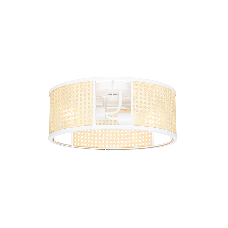 plafondlampen Retro plafondlamp wit met rotan 40 cm Akira RotanStaal Wit go retro onze plafondlamp. perfecte basislamp boven jouw eettafel of in de hal. Ook op