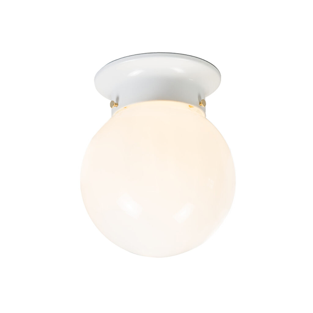 plafondlampen Retro plafondlamp wit opaal glas Scoop GlasStaal Wit Deze is een in retro Mooi afgewerkt met en metalen plafondplaat het wit. De afwerking zorgt