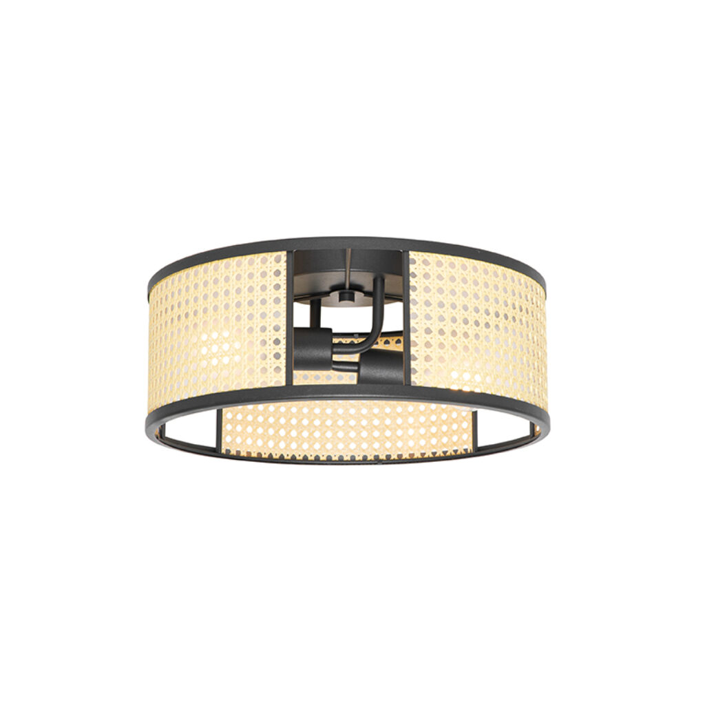 plafondlampen Retro plafondlamp zwart met rotan 40 cm Akira RotanStaal Zwart go retro onze plafondlamp. perfecte basislamp boven jouw eettafel of in de hal. Ook