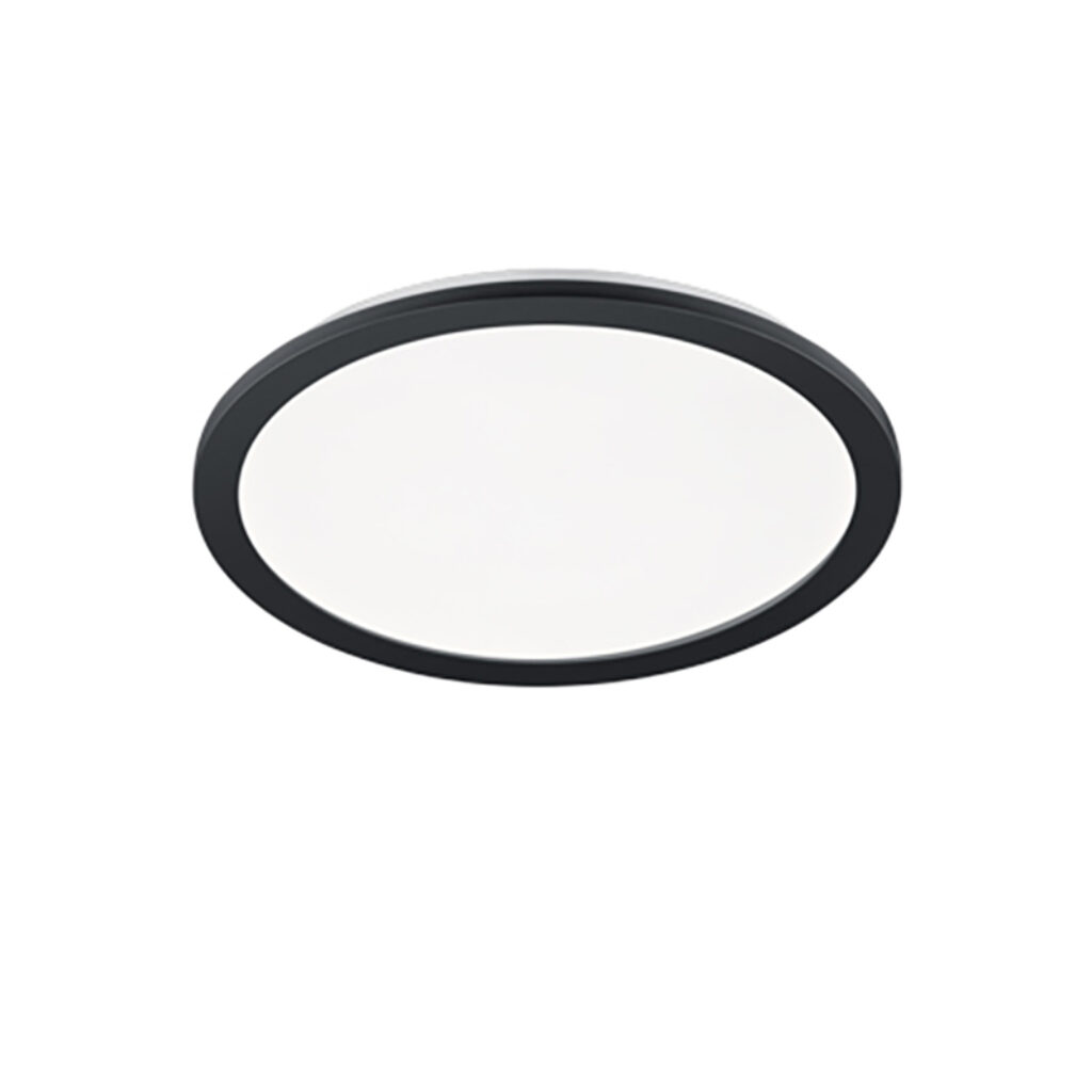 plafondlampen rond zwart 40 cm incl. LED 3 staps dimbaar IP44 Lope KunststofStaal Zwart Prachtig subtiele Lope. De zwarte afwerking geeft deze lamp een stoere