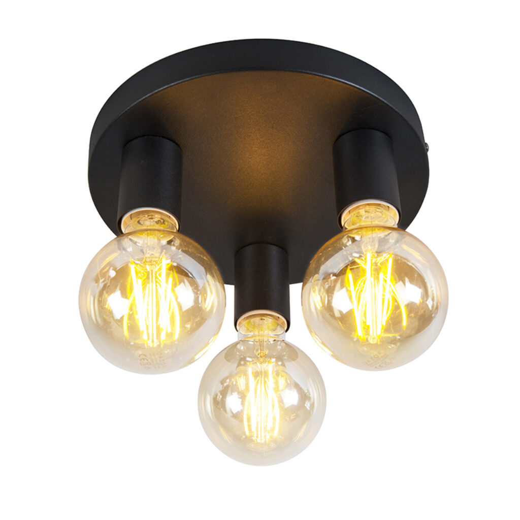 plafondlampen Smart moderne plafondlamp zwart incl. 3 WiFi G95 Facil Staal Zwart De perfecte keuze voor iedere liefhebber van minimalistische en klassieke Kies