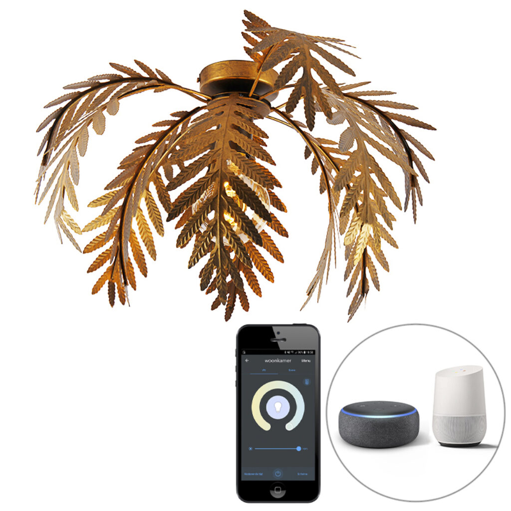 plafondlampen Smart plafondlamp goud 12 bladen incl. Wifi Botanica Staal