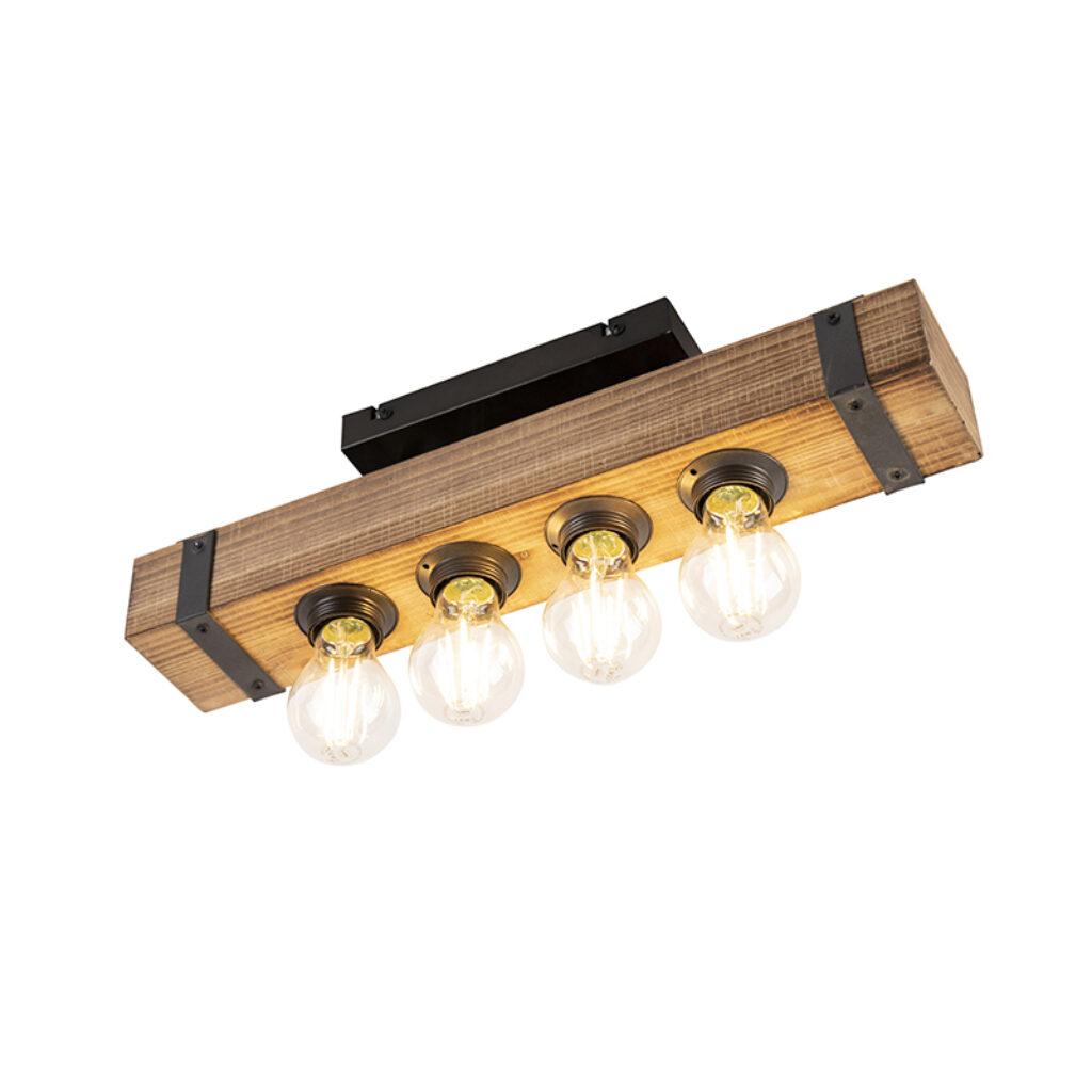 plafondlampen Smart plafondlamp hout met staal incl. 4 wifi A60 Reena HoutStaal Bruin Ben je op zoek naar een stoere Stop dan nu zoeken deze is precies wat Door