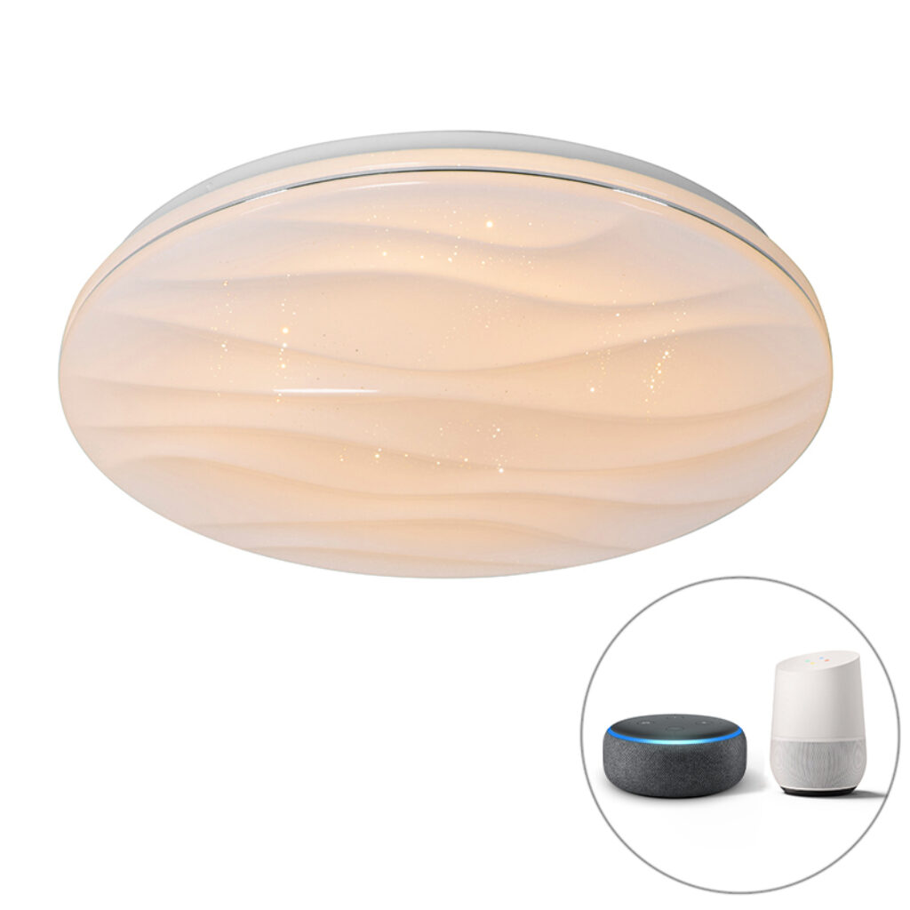 plafondlampen Smart plafondlamp wit 48 cm incl. LED en dimmer Damla Kunststof Wit Haal een gezellig romantische sfeer in huis met Damla. De beschikt over