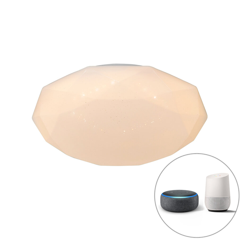 plafondlampen Smart plafondlamp wit 36 cm incl. LED en dimmer Emma Kunststof Wit Maak het gezellig in huis met Emma. Haar geometrische vorm zorgt voor dynamiek
