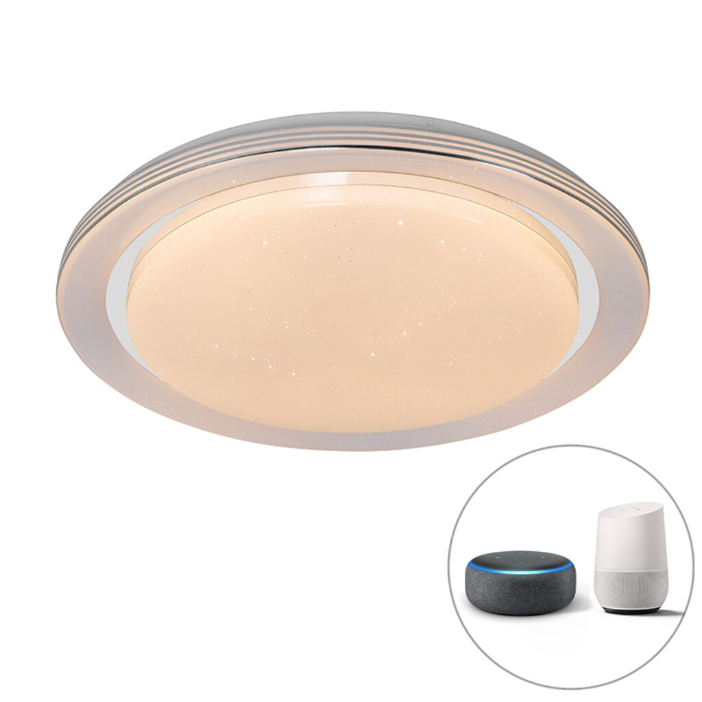 plafondlampen Smart plafondlamp wit 48 cm incl. LED en dimmer RGB Jochem Kunststof Wit Ben je op zoek naar een tijdloze Dan is wat Deze moderne lamp past