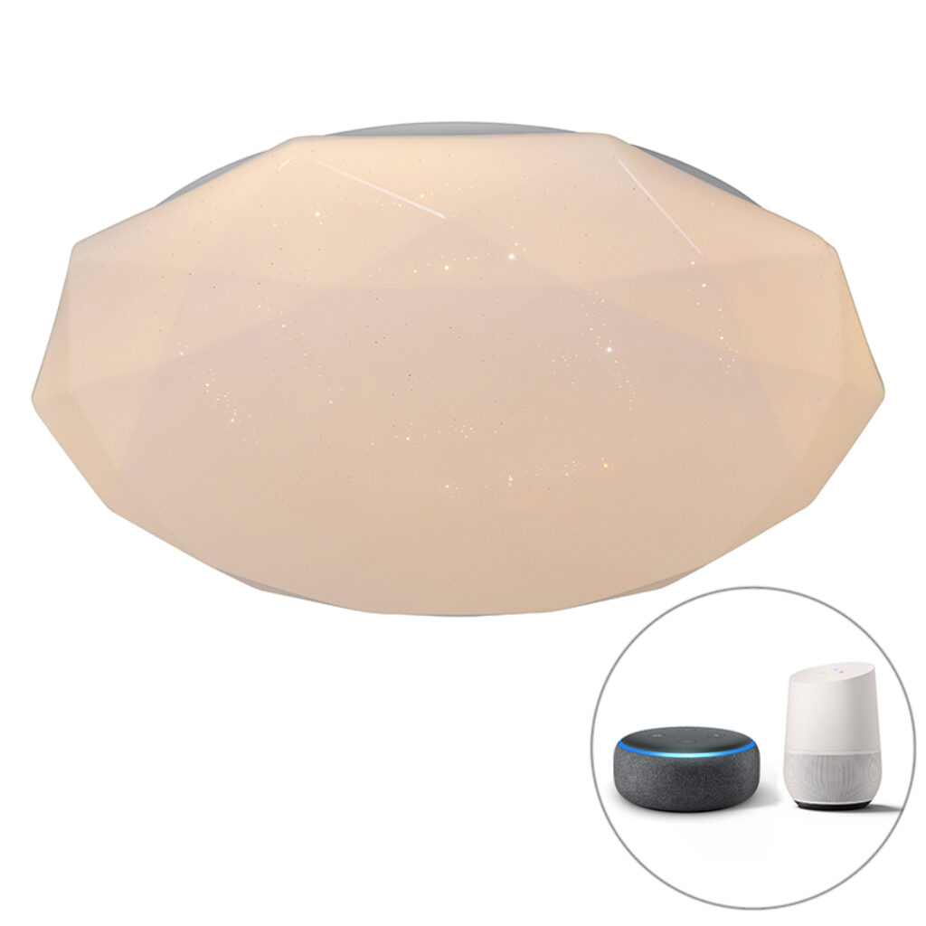 plafondlampen Smart plafondlamp wit 51 cm incl. LED met dimmer en RGB Emma Kunststof Wit Maak het gezellig in huis Emma. Haar geometrische vorm zorgt voor