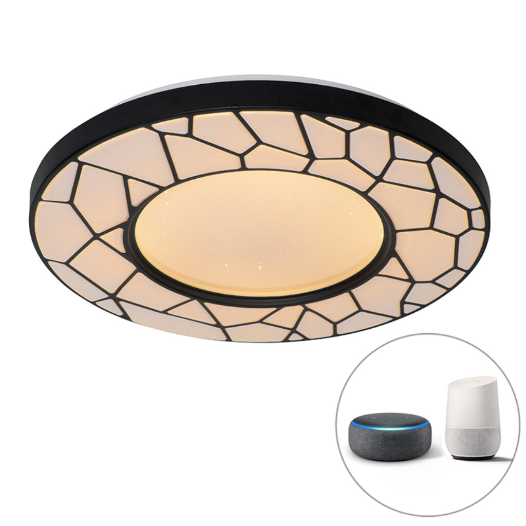 plafondlampen Smart plafondlamp zwart 49 cm incl. LED en dimmer Luka Kunststof Zwart Deze is erg opvallend door zijn unieke design. past perfect in een modern
