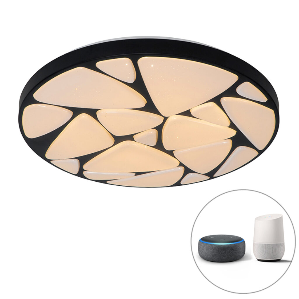 plafondlampen Smart plafondlamp zwart 49 cm incl. LED en dimmer Marian Kunststof Zwart Ben je op zoek naar een blikvanger voor in de Dan is wat nodig De witte