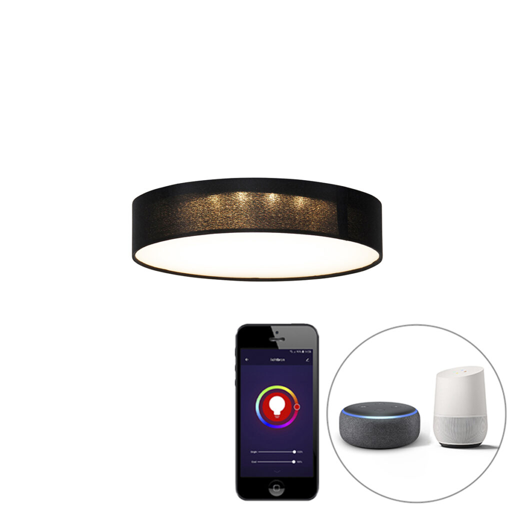plafondlampen Smart plafondlamp zwart 30 cm incl. LED RGB Taiko StofStaalKunststof Zwart