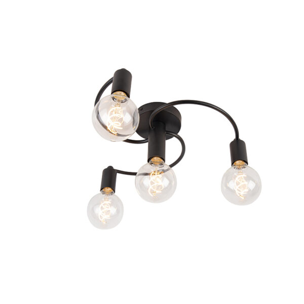 plafondlampen Smart plafondlamp zwart incl. 4 Wifi G95 Facil Staal Zwart Een erg stijlvolle en tijdloze onze zwarte met vier lichtpunten. Hij heeft een hoogte