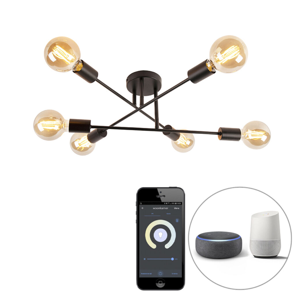 plafondlampen Smart plafondlamp zwart incl. Wifi G95 Sydney Bondi Staal Zwart