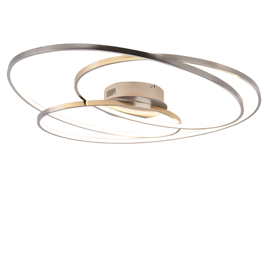 plafondlampen staal 80 cm incl. LED dimbaar Rowin AluminiumKunststofStaal Staal Een echt design stuk in huis deze plafondlamp. Deze grote ronde gedraaide is