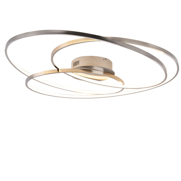 plafondlampen staal 80 cm incl. LED dimbaar Rowin AluminiumKunststofStaal Staal Een echt design stuk in huis deze plafondlamp. Deze grote ronde gedraaide is