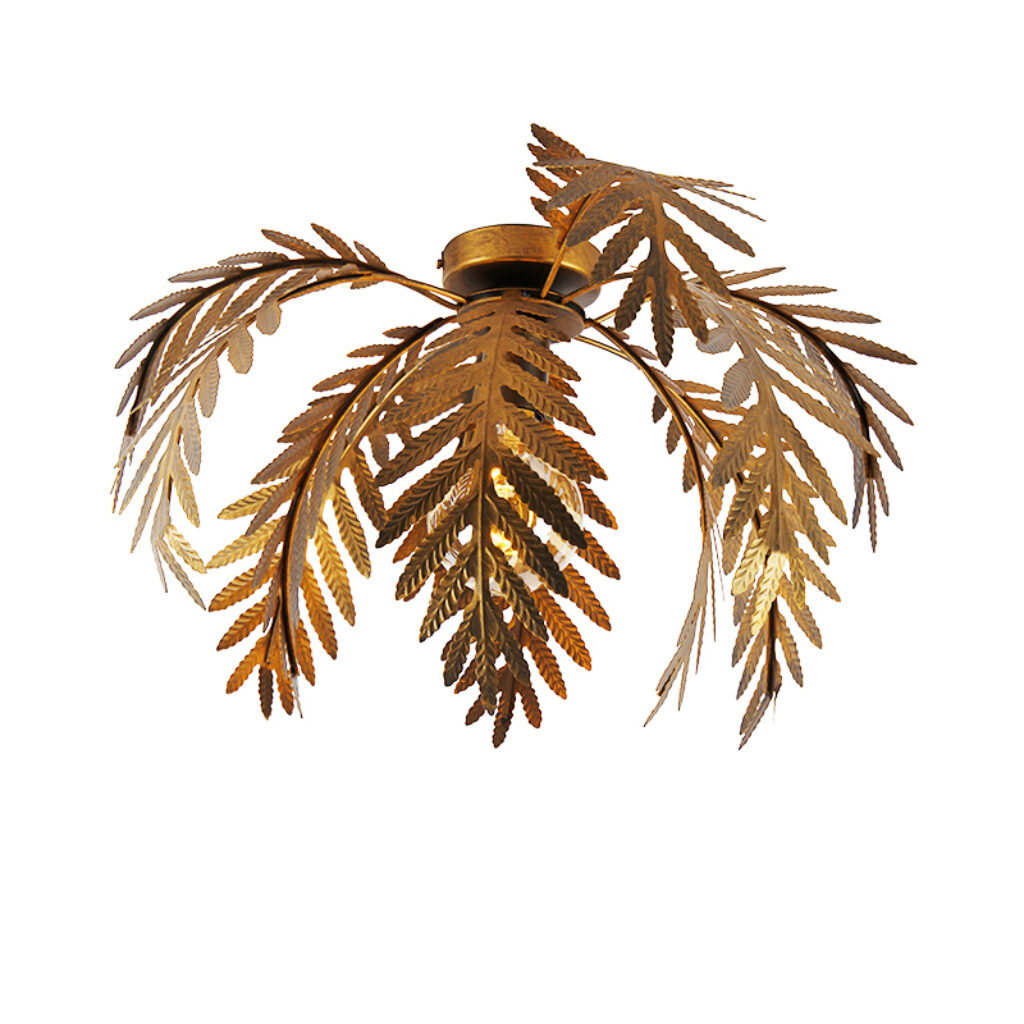 plafondlampen Vintage plafondlamp goud 12 bladen Botanica Staal Een mooie gouden eyecatcher Botanica. Hij heeft een diameter van 45 cm en hoogte 30 cm. Het