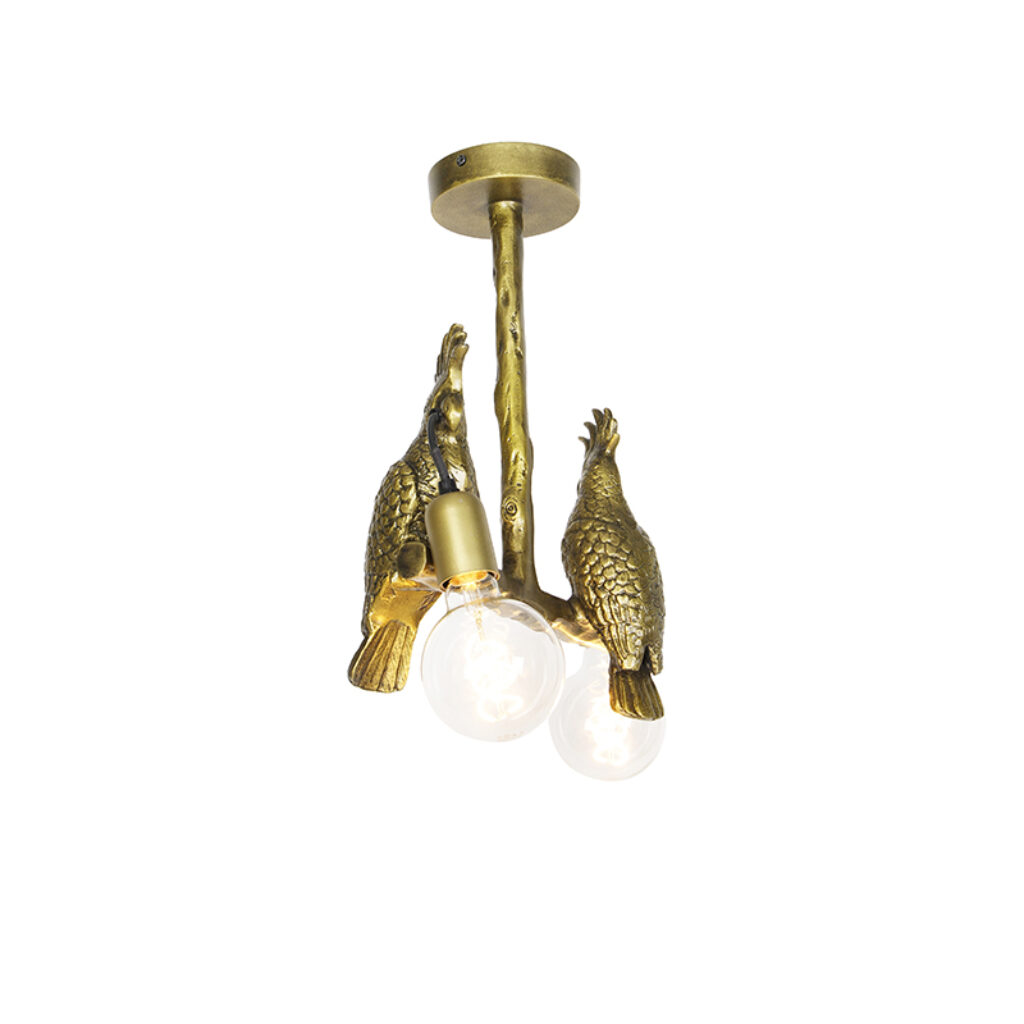 plafondlampen Vintage plafondlamp messing Animal Papegoje Aluminium Fleur je interieur op met deze vrolijke vintage Papegoje. De twee papegaaien zijn echte
