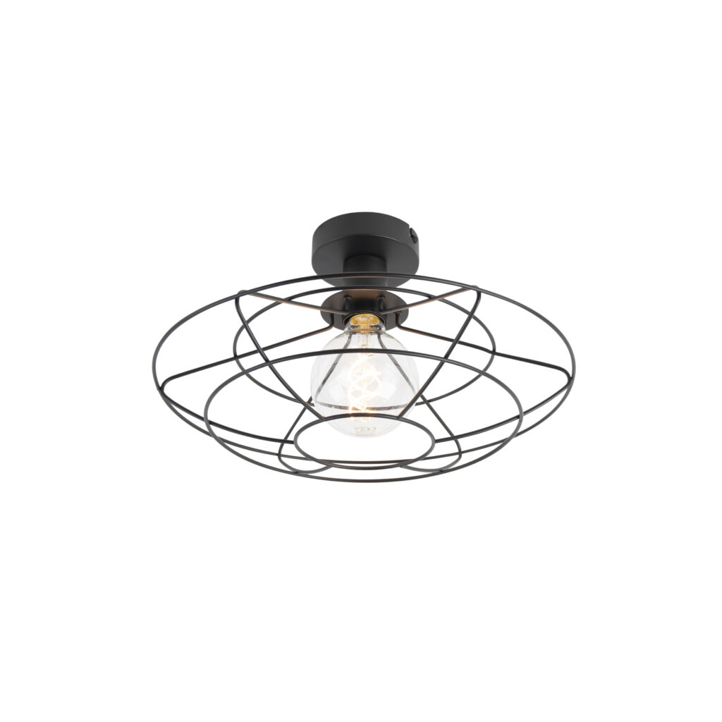 plafondlampen Vintage plafondlamp zwart 37 cm Laurent Staal Zwart is een echte Het mooie draadlamp waardoor de lichtbron zichtbaar en dat zorgt voor leuk effect