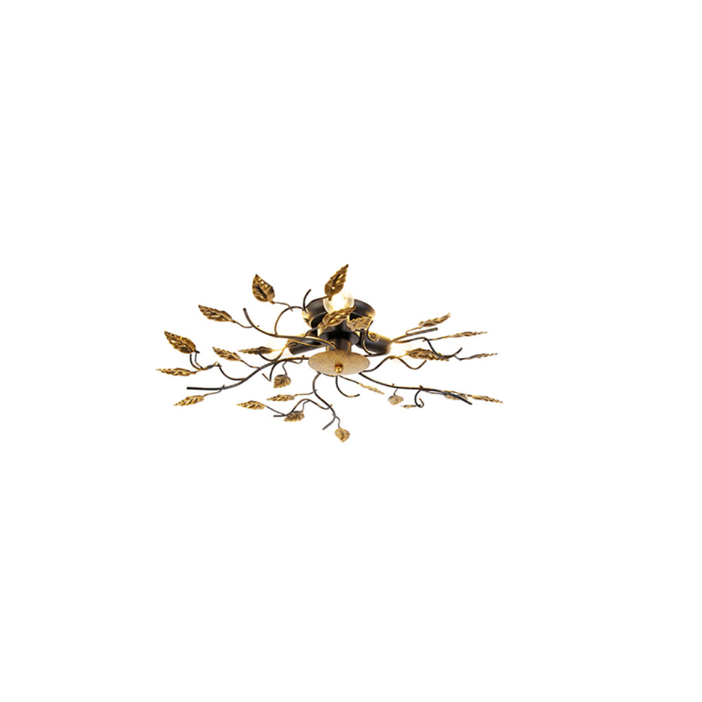 plafondlampen Vintage plafondlamp zwart met goud 50 cm Foglie Staal Zwart Op zoek naar een bijzondere vintage Dan is de perfecte keuze. Door en staal te