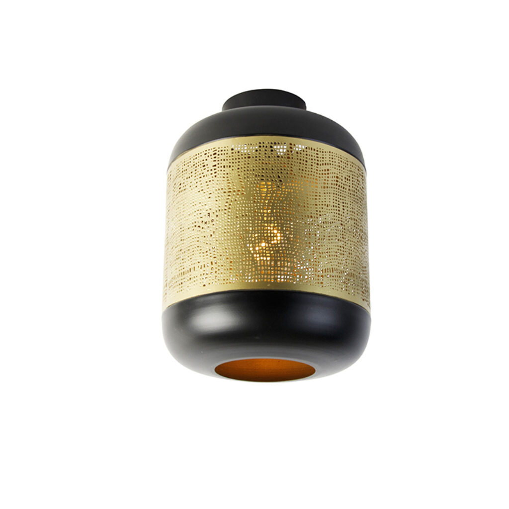 plafondlampen Vintage plafondlamp zwart met messing Kayleigh Staal Ga voor een stijlvolle vintage toevoeging in huis onze collectie. Deze is afgewerkt en deze