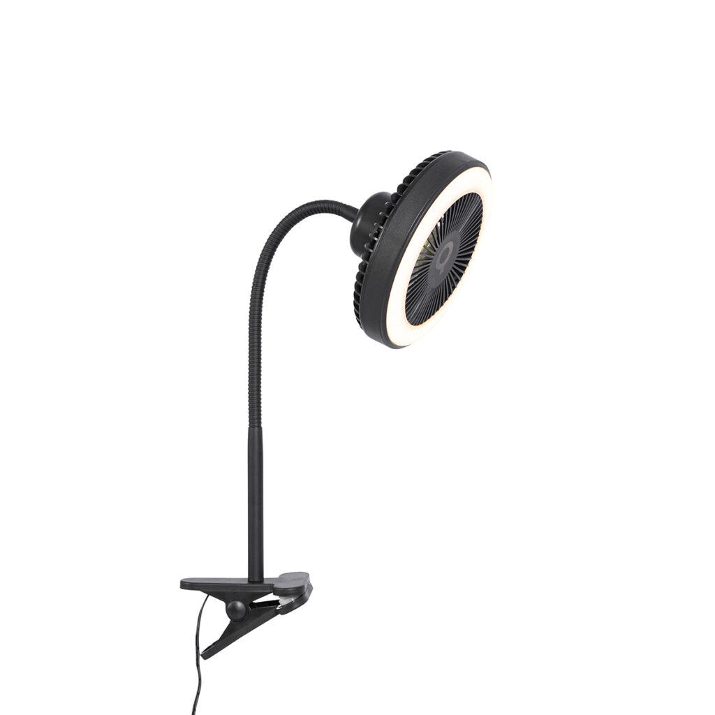 plafondventilator Bureauventilator zwart incl. LED 2700K Dores StaalKunststof Zwart Wat een toffe bureauventilator is De ring verlichting zorgt voor