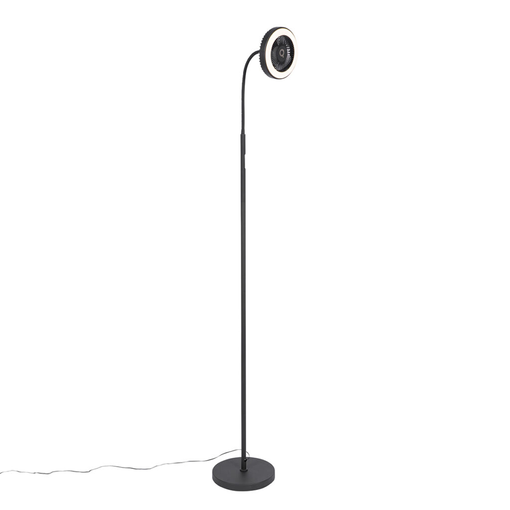 plafondventilator Vloerventilator zwart incl. LED dimbaar Dores StaalKunststof Zwart Wat een toffe vloerventilator is De ring verlichting zorgt voor