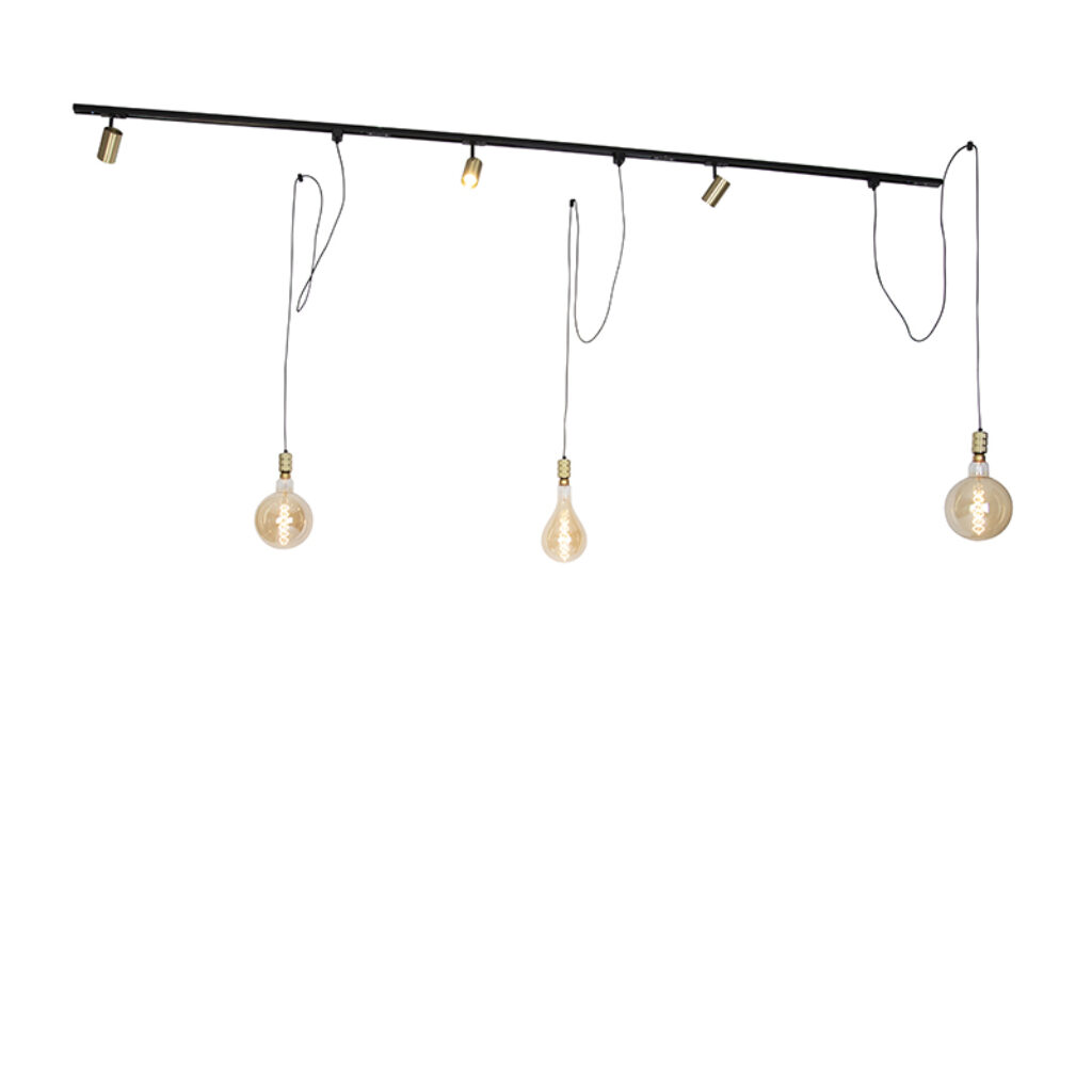 railsysteem Railsysteem met 3 spots en hanglamp goud Cavalux Jeana Aluminium Wat een tof is Zijn combinatie van railspots hanglampen maakt hem erg uniek. Het