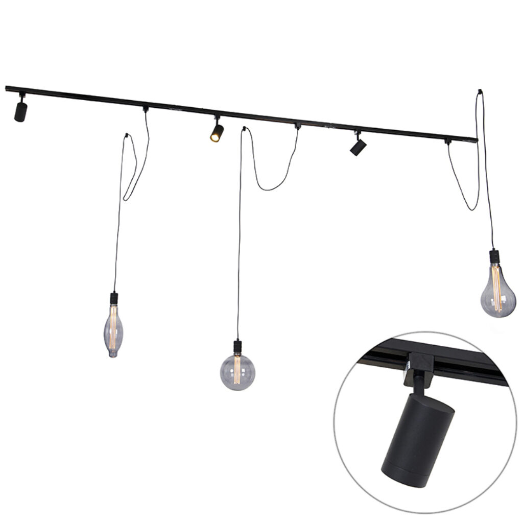 railsysteem Railsysteem met 3 spots en hanglampen zwart Cavalux Jeana AluminiumStaalKunststof Zwart Op zoek naar de perfecte verlichting zowel functioneel licht