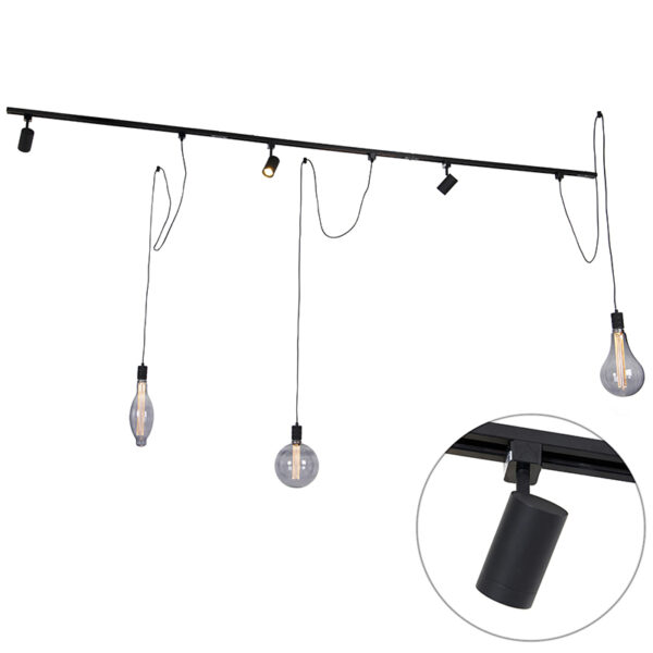 railsysteem Railsysteem met 3 spots en hanglampen zwart Cavalux Jeana AluminiumStaalKunststof Zwart Op zoek naar de perfecte verlichting zowel functioneel licht