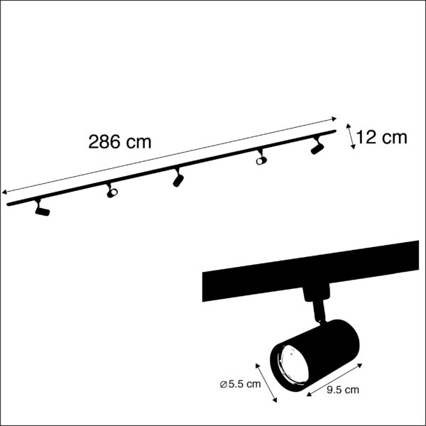 Modern railsysteem zwart met 5 spots 1-fase - Jeana - Afbeelding 3