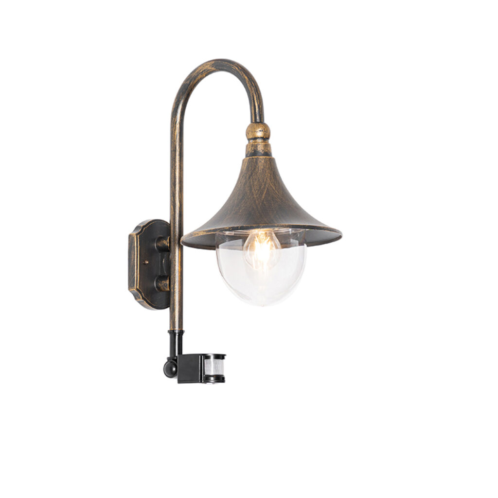 sensorlampen Buiten wandlamp antiek goud IP44 incl. bewegingsmelder Daphne AluminiumKunststof Een klassieke buiten in een nieuw jasje dat is onze Daphne. De