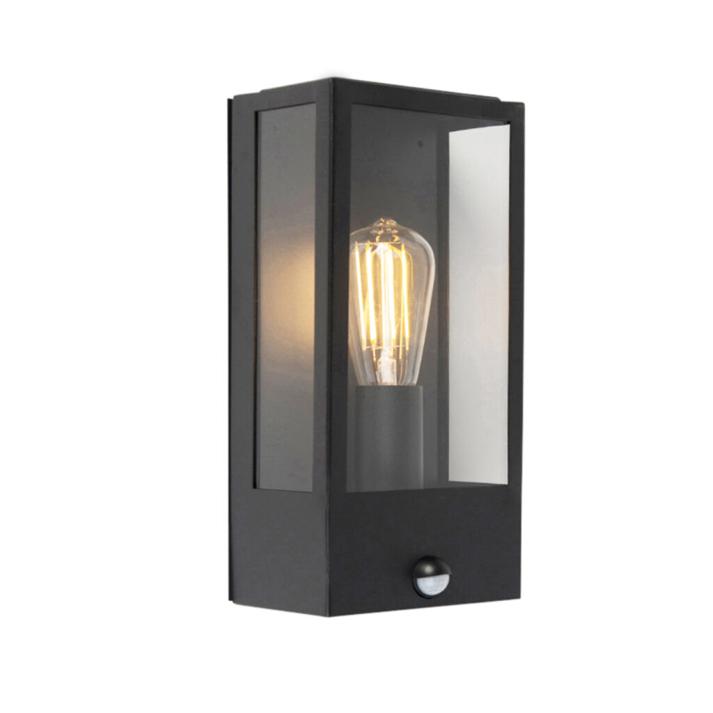 sensorlampen Buiten wandlamp zwart met bewegingsmelder IP44 Rotterdam GlasRoestvrij staal Zwart Wandlamp geeft je overkapping of tuinhuisje net dat beetje extra
