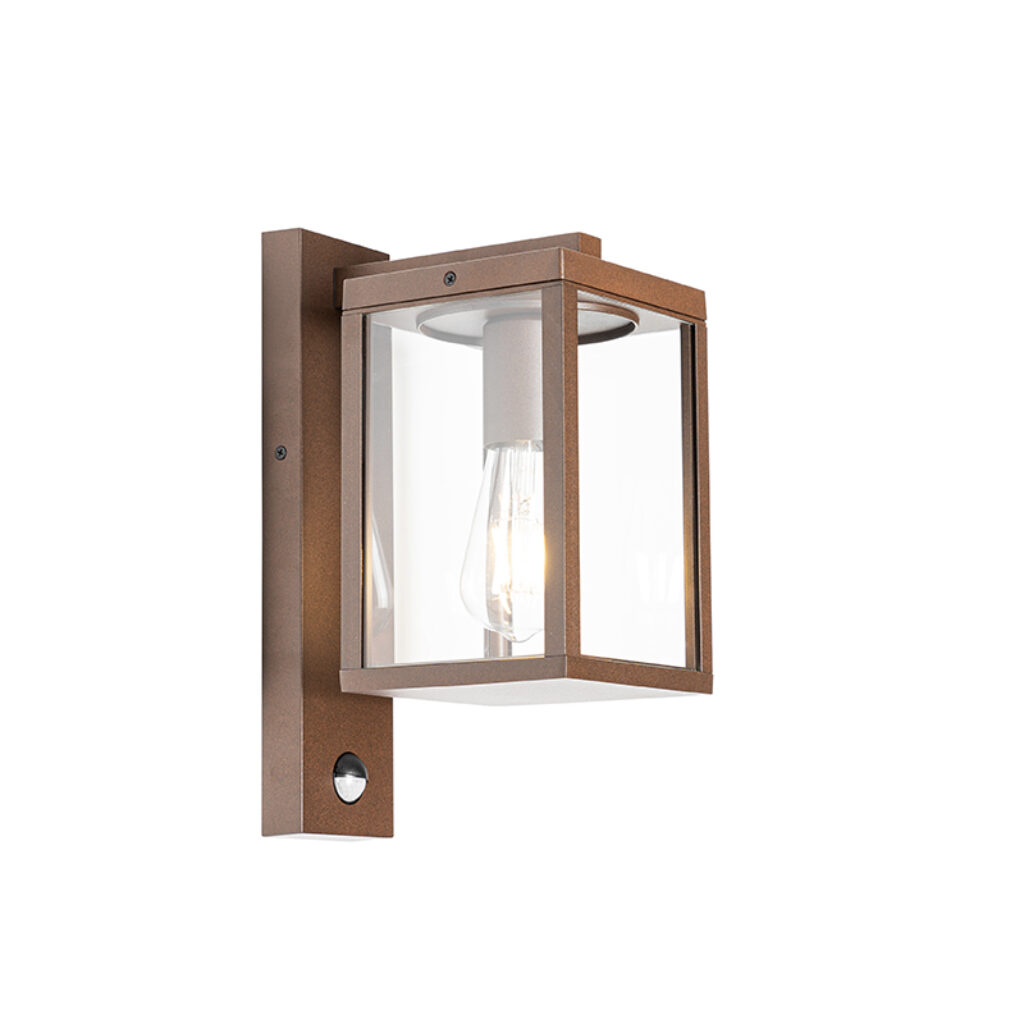 sensorlampen Buiten wandlantaarn roestbruin met bewegingssensor IP44 Charlois AluminiumGlas Roestbruin wandlamp past perfect naast de voordeur het tuinhuis of