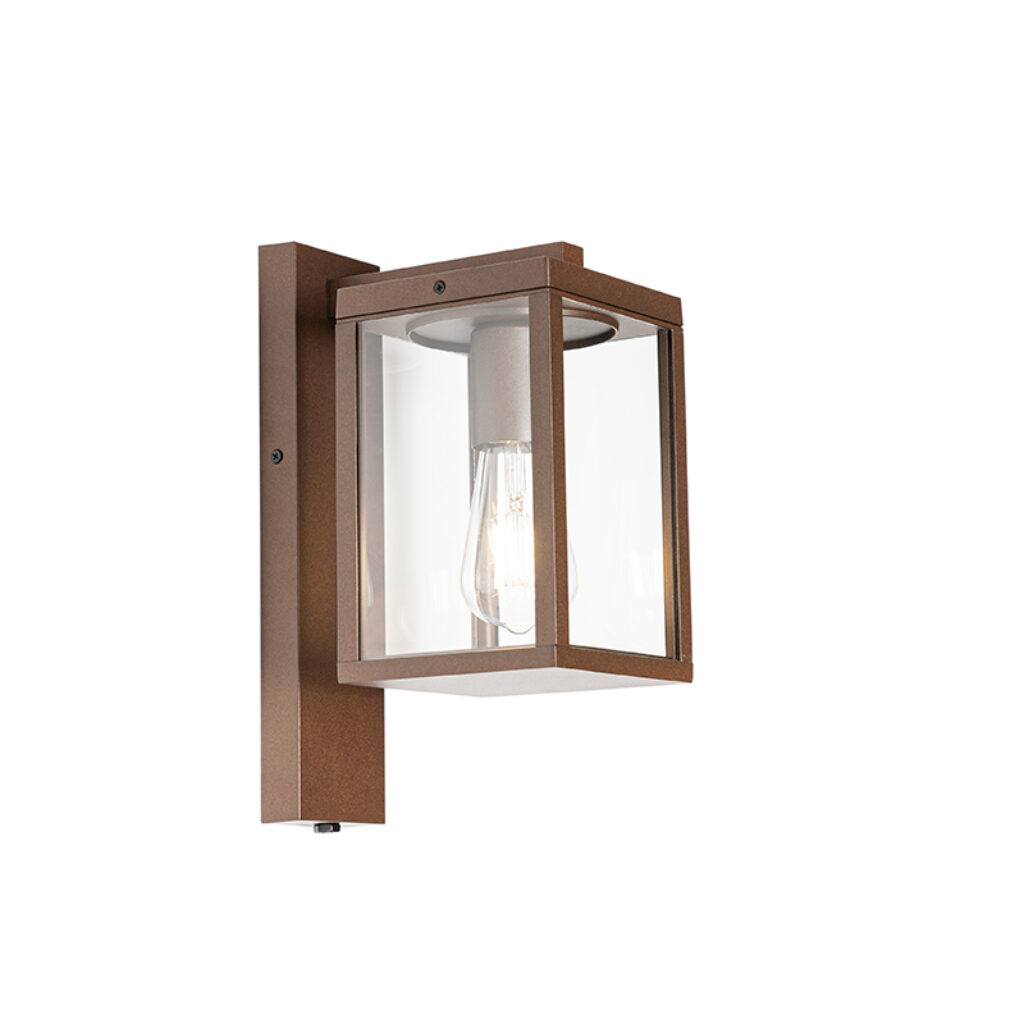 sensorlampen Buiten wandlantaarn roestbruin met sensor IP44 Charlois AluminiumGlas Roestbruin is een stoere buitenlamp voor aan de wand. Perfect naast voordeur