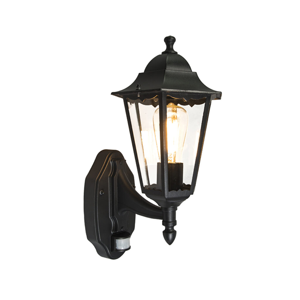 sensorlampen Buiten wandlantaarn zwart met bewegingssensor IP44 New Orleans up AluminiumGlas Zwart Klassiek en tijdloze buitenlantaarn. Uiterst geschikt als