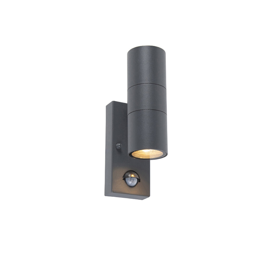 sensorlampen Buitenwandlamp antraciet IP44 met bewegingssensor Duo Roestvrij staal Donkergrijs Deze wandlamp uitgevoerd in donker grijs RVS is een super