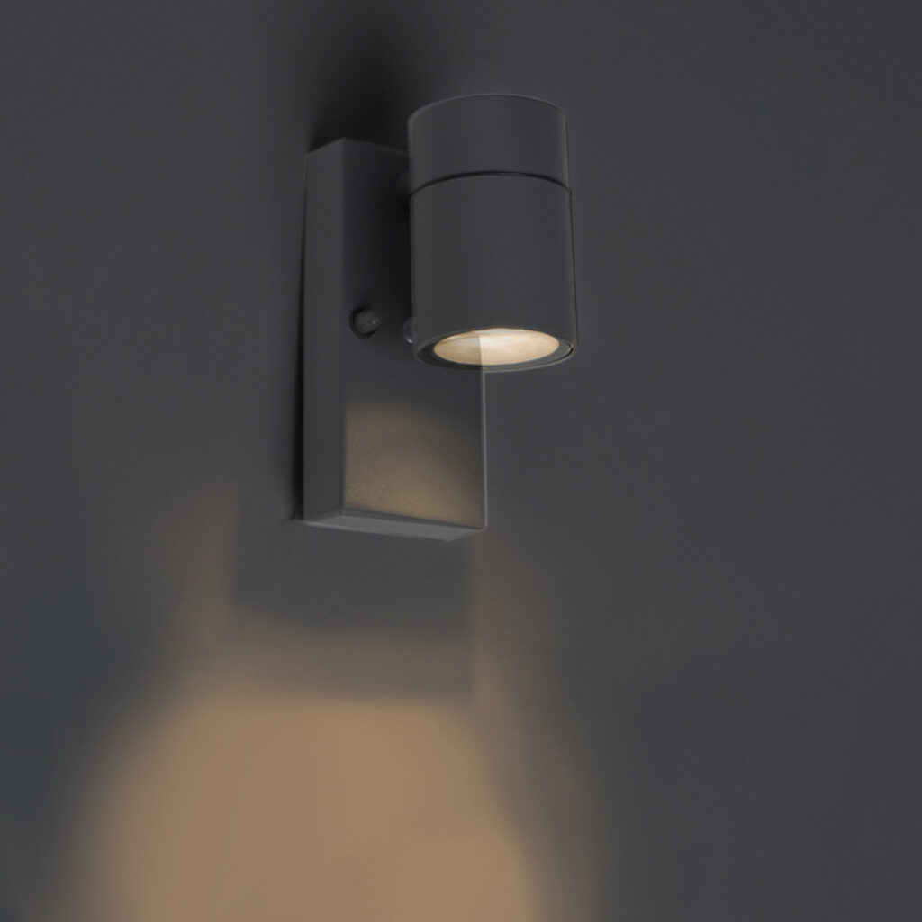 sensorlampen Buitenwandlamp antraciet IP44 met sensor Solo Roestvrij staal Donkergrijs Deze wandlamp Duo is een super functionele buitenlamp strakke vormgeving