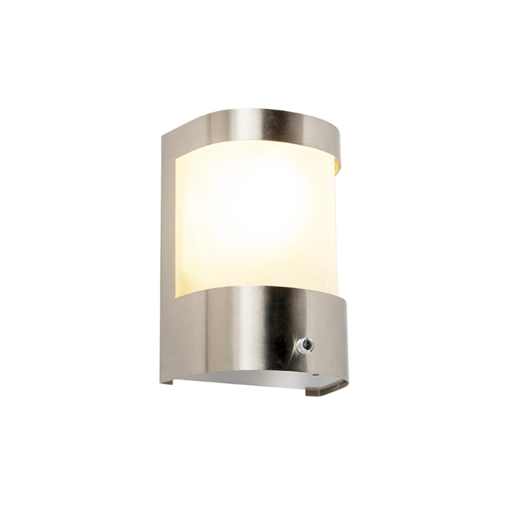 sensorlampen Buitenwandlamp RVS sensor Mira GlasRoestvrij staal Staal Deze strakke wandlamp is een topkwaliteit buitenlamp uit hoogwaardig en melk glas. Mooi