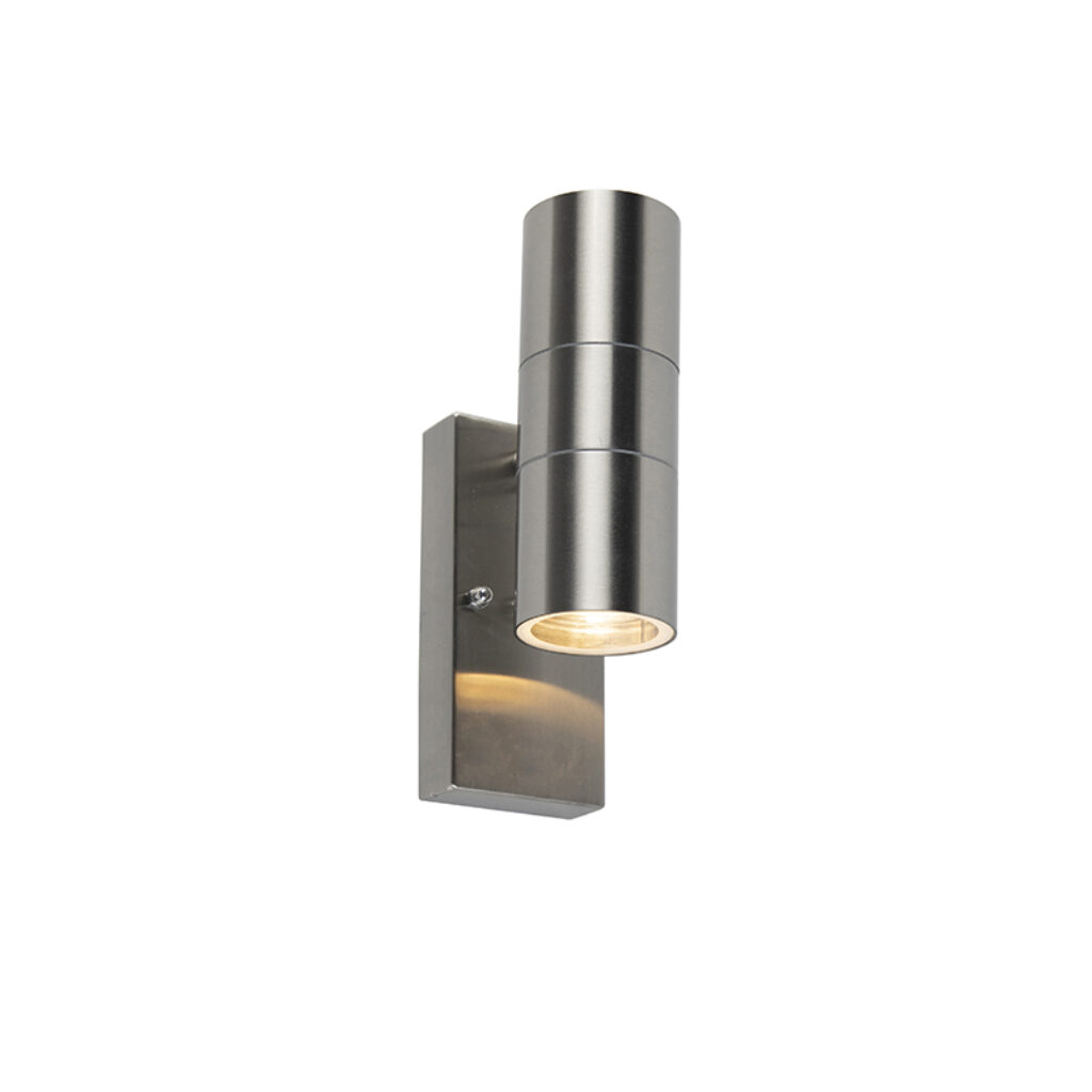 sensorlampen Buitenwandlamp staal IP44 met sensor Duo Roestvrij Staal Deze wandlamp uitgevoerd in RVS is een super functionele buitenlamp strakke vormgeving. Er