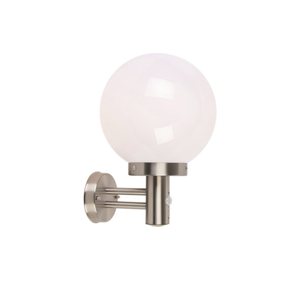sensorlampen Buitenwandlamp staal RVS IP44 met bewegingsmelder Sfera KunststofRoestvrij Staal Stevige en eenvoudige moderne buitenwandlamp afgewerkt in een