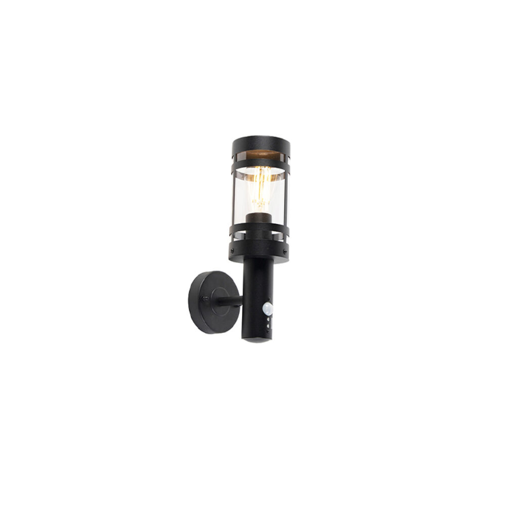 sensorlampen Buitenwandlamp zwart met bewegingssensor IP44 Gleam Roestvrij staal Zwart De heeft een eigenzinnig ontwerp die je tuin of terras net dat beetje