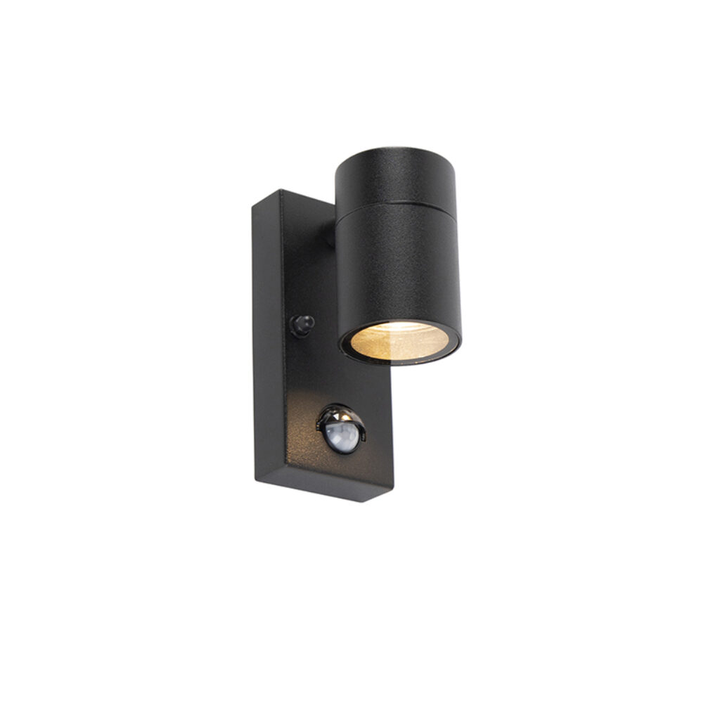 sensorlampen Buitenwandlamp zwart met bewegingssensor IP44 Solo Roestvrij staal Zwart Deze wandlamp heeft een simplistisch en modern design. De lamp is gemaakt