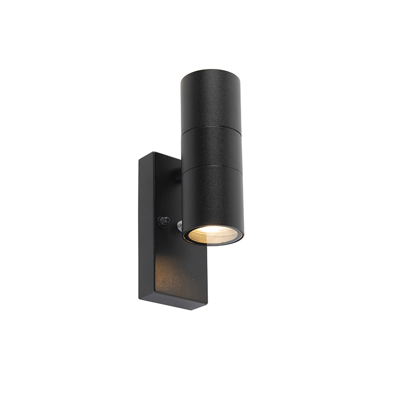 sensorlampen Buitenwandlamp zwart met sensor IP44 Duo Roestvrij staal Zwart Deze wandlamp heeft een simplistisch en modern design in zwarte kleur. De lamp is