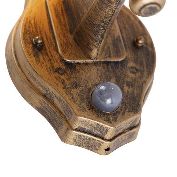 Klassieke buitenwandlamp antiek goud met bewegingssensor - New Haven - Afbeelding 2