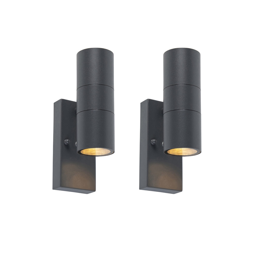 sensorlampen Set van 2 buitenwandlamp donkergrijs sensor Duo Roestvrij staal Donkergrijs